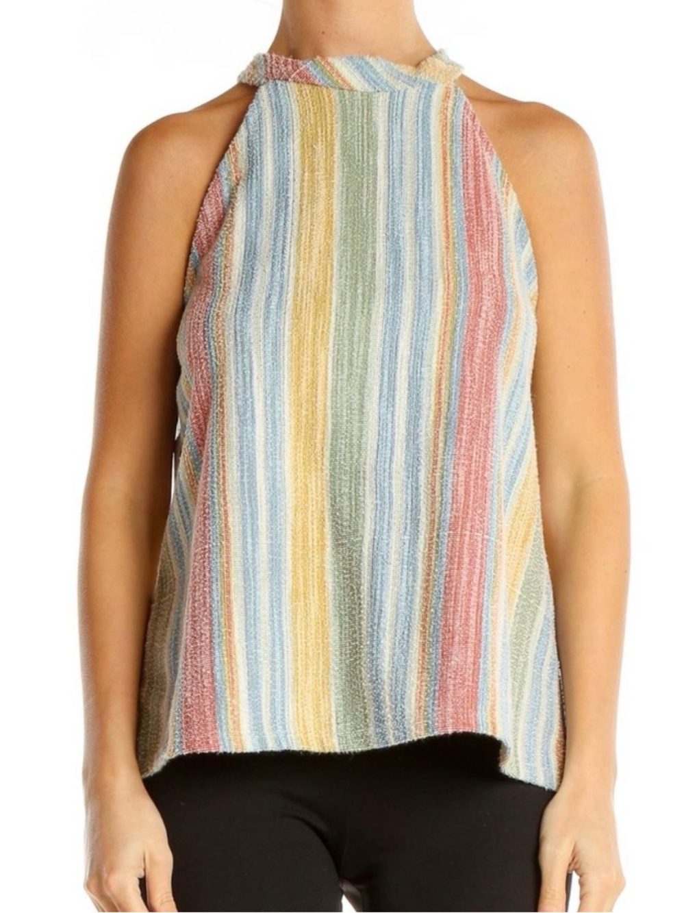 Anthropologie W5 Concepts Terry Cloth Striped Halter Tank with Accent Buttons L